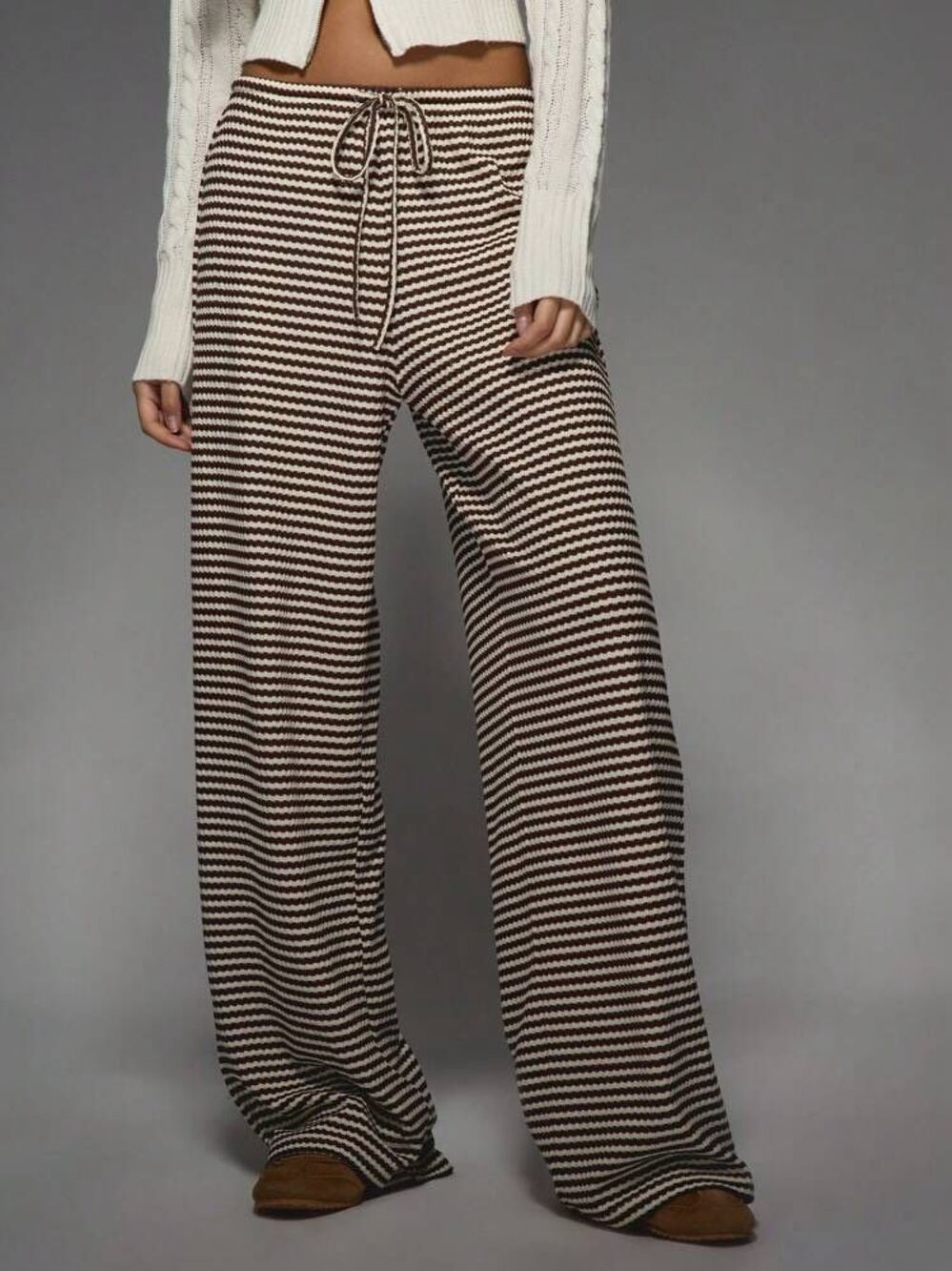 Missguided Striped Knit Wide Leg Pants High Waisted Palazzo Lounge Pants Large